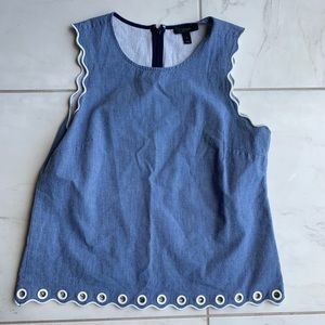 Blue Chambray Scalloped Grommet Sleeveless denim